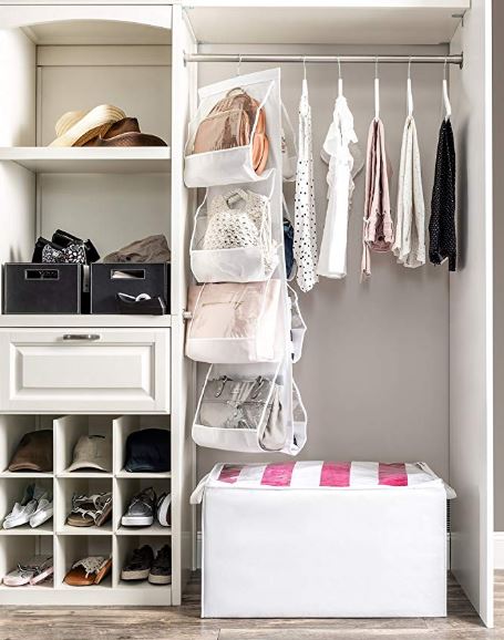 Handbag Storage Bedroom Closet - Items to Declutter your Bedroom Closet - Organize your handbags in your bedroom closet without bulk. Click here to learn more 