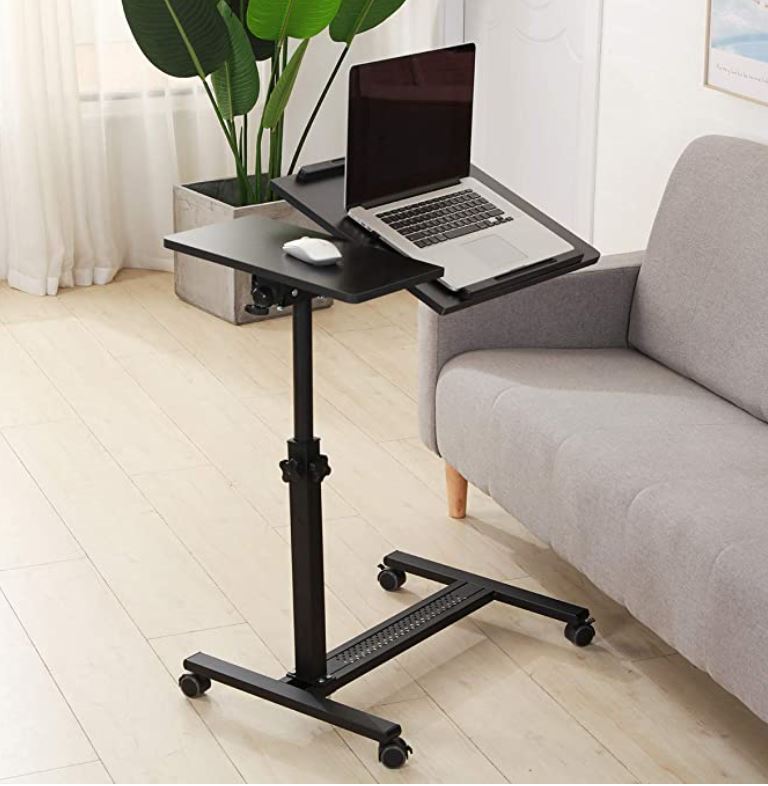rolling laptop table desk - inexpensive desks to turn small bedroom into a home office 